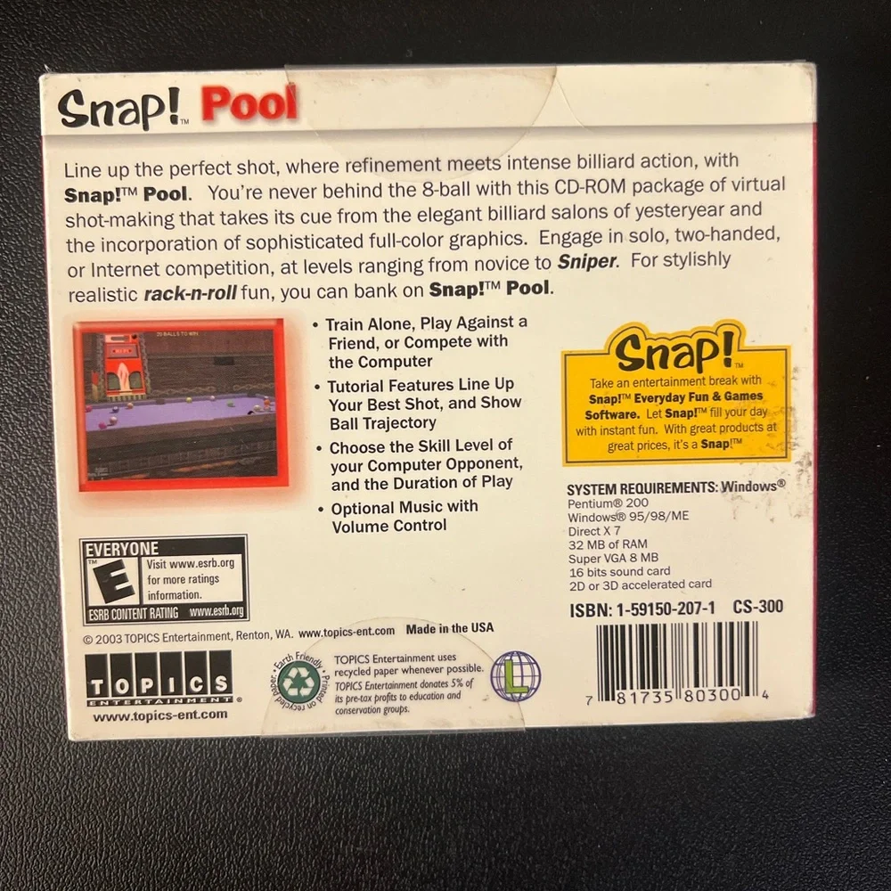 Snap Pool (PC, 2003) New Sealed W/Slipcover